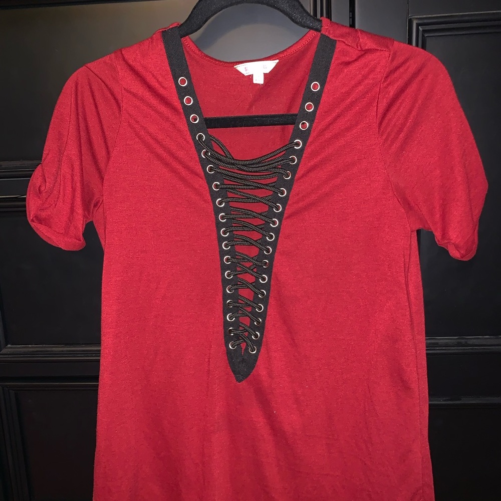 Red Lace Up Tee